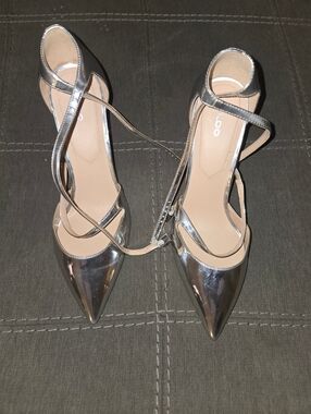 Aldo Metallic Silver Pointed-Toe Strappy Heels